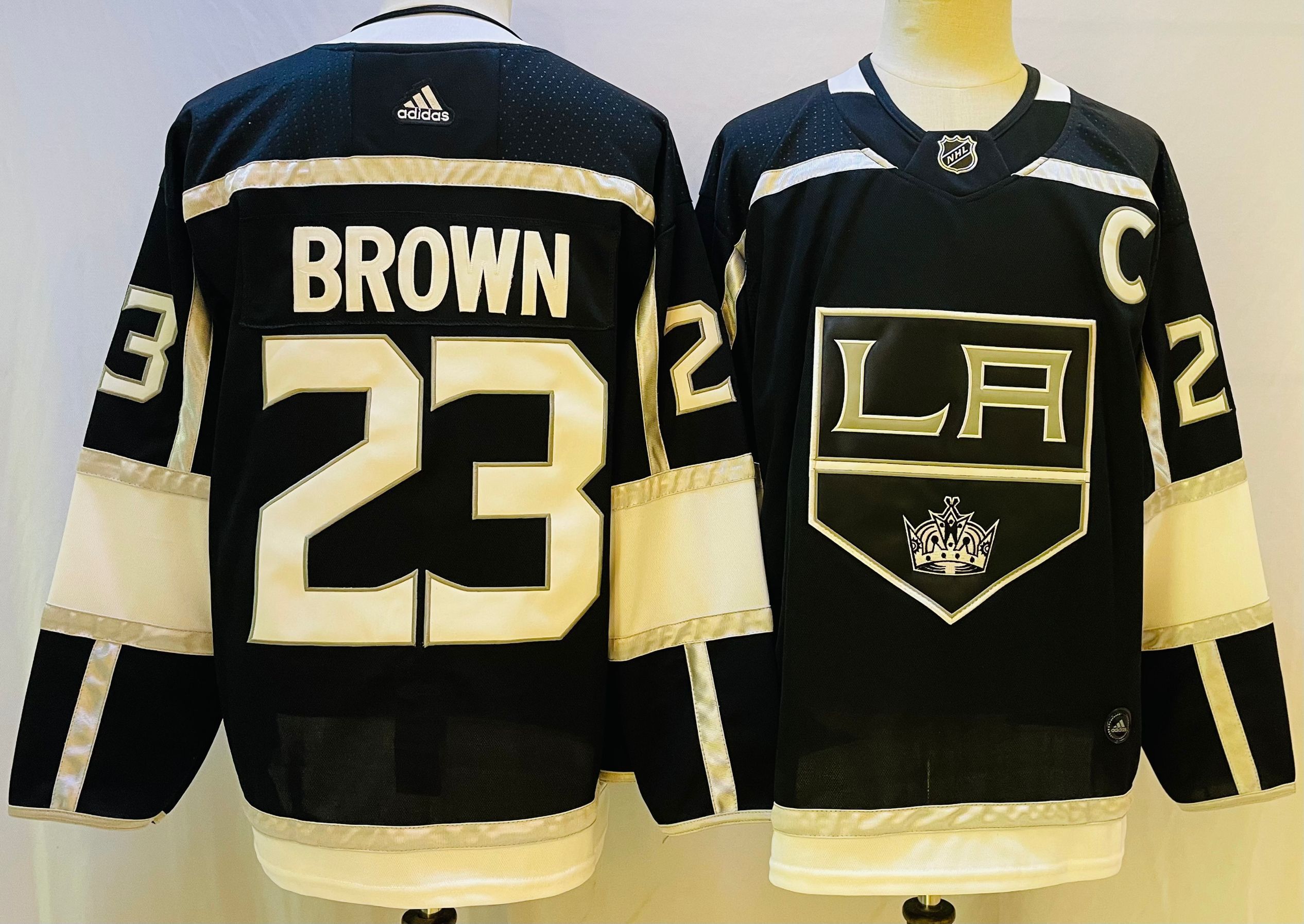 Men Los Angeles Kings 23 Brown Black Throwback 2022 Adidas NHL Jersey